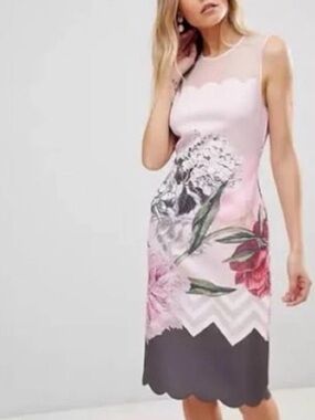 Ted Baker Arionah Palace Gardens Scalloped Midi Cocktail Dress Size 1